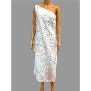 ZARA Woman Embroidered Asymmetric White Midi Dress with Cutwork Large 4877/012